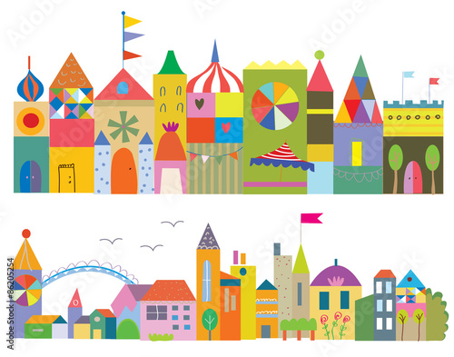 Houses funny banner - fairytale town