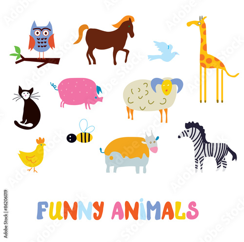 Fototapeta Naklejka Na Ścianę i Meble -  Funny animals set - simple design