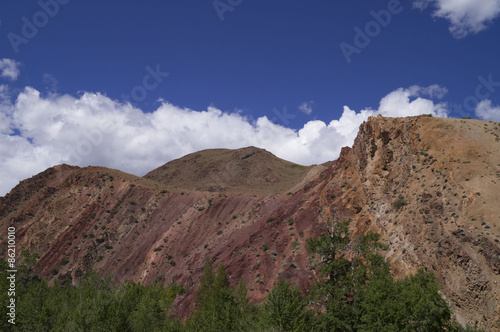 Photography red mountain on the background of blue sky