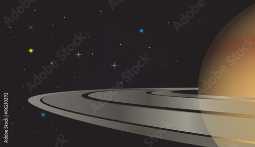 Space background, realistic planet Saturn and stars vector