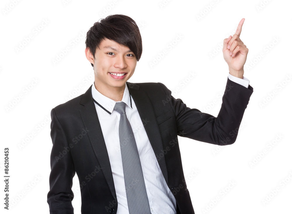 Young businessman with finger point up Young businessman with finger point up