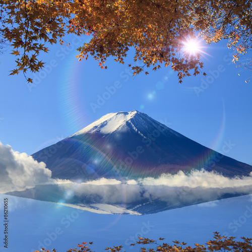 Image of sacred mountain of Fuji in the background at Japan