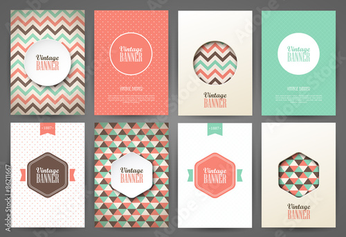 Set of brochures in vintage style. Vector design templates. Vintage frames and backgrounds.