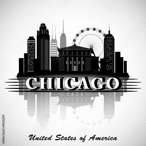 Chicago Illinois city skyline silhouette. Typographic Design