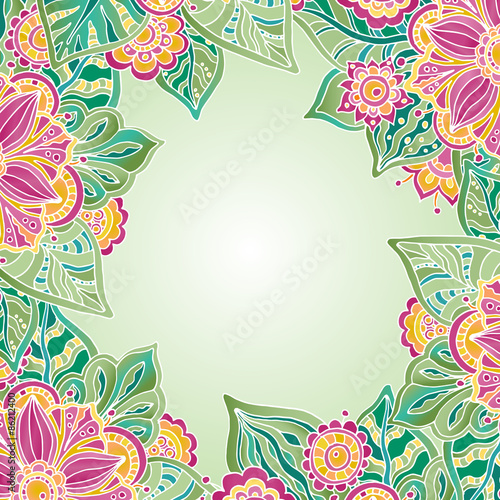 Vector template with colorful flowers and leaves for greeting ca