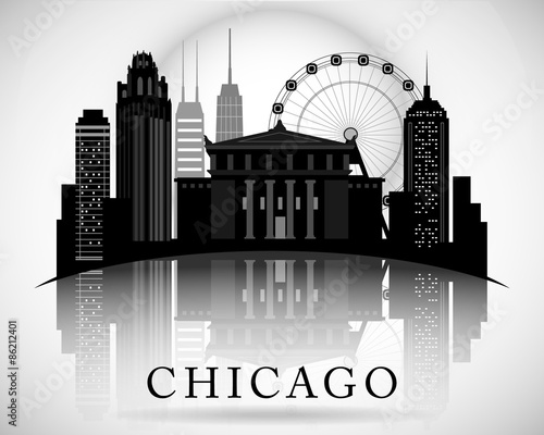 Chicago Illinois city skyline silhouette. Typographic Design photo