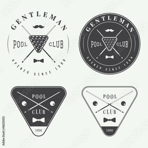 Set of vintage billiard labels, emblems and logo
