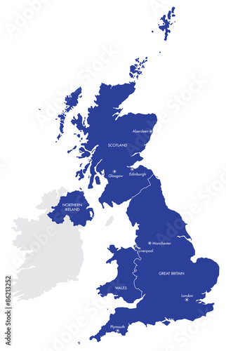 Map of the United Kingdom with Cities and Countries