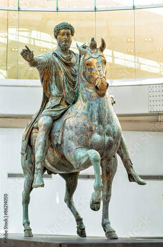 Photography Famous statue of Roman emperor Marcus Aurelius, Rome, Italy