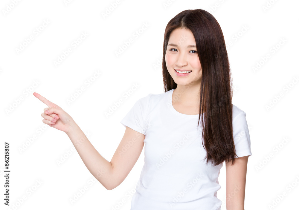 Asian young woman with finger point up Asian young woman with finger point up