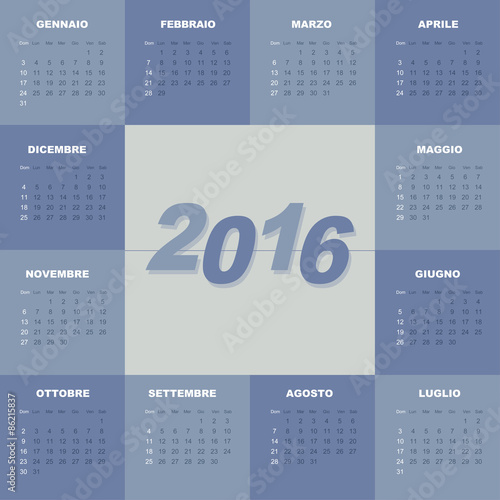 Calendario 2016 vettoriale