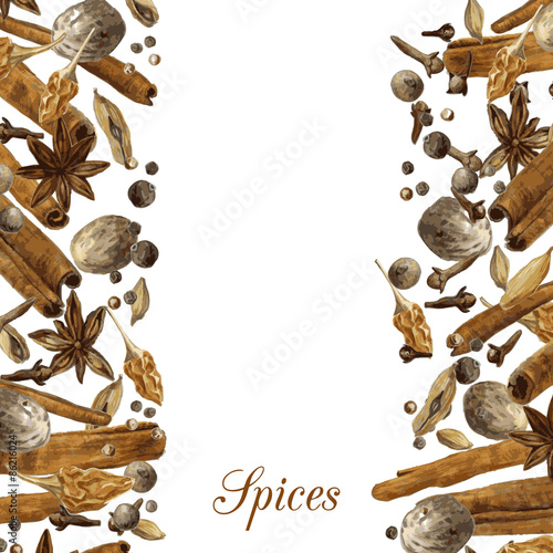 template with spices drawing by watercolor