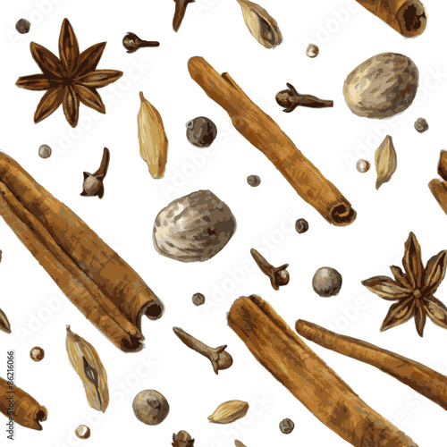 seamless pattern with spice, drawing by watercolor
