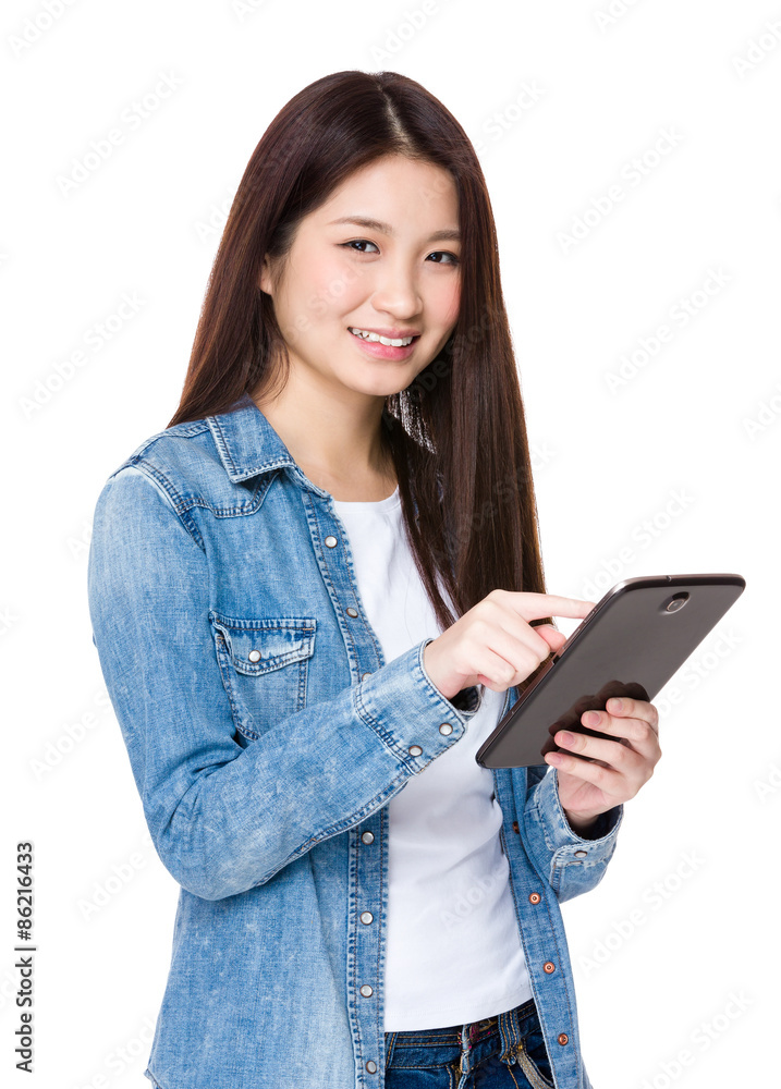 Young woman use of the tablet pc Young woman use of the tablet pc