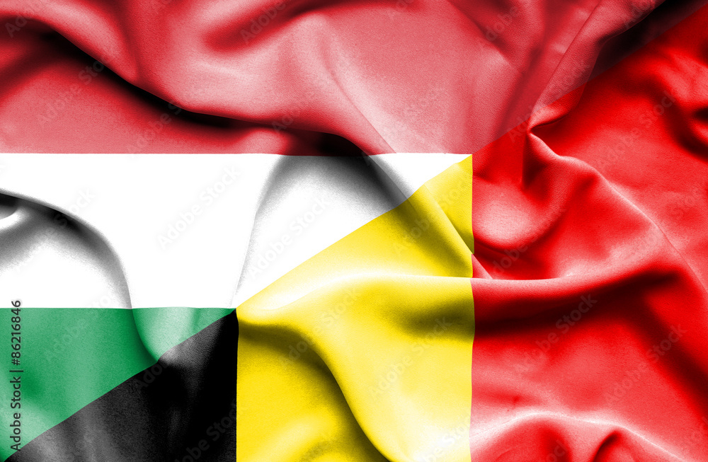 Fototapeta premium Waving flag of Belgium and Hungary