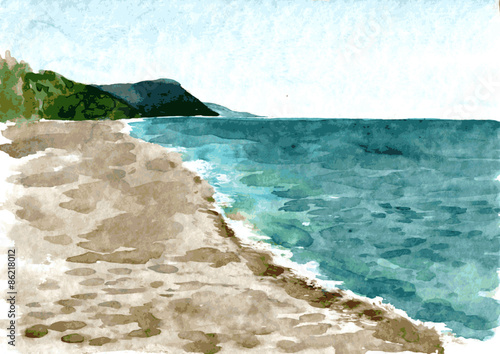 watercolor coast of sea