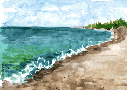 watercolor coast of sea