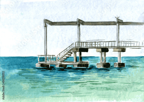 watercolor coast of sea