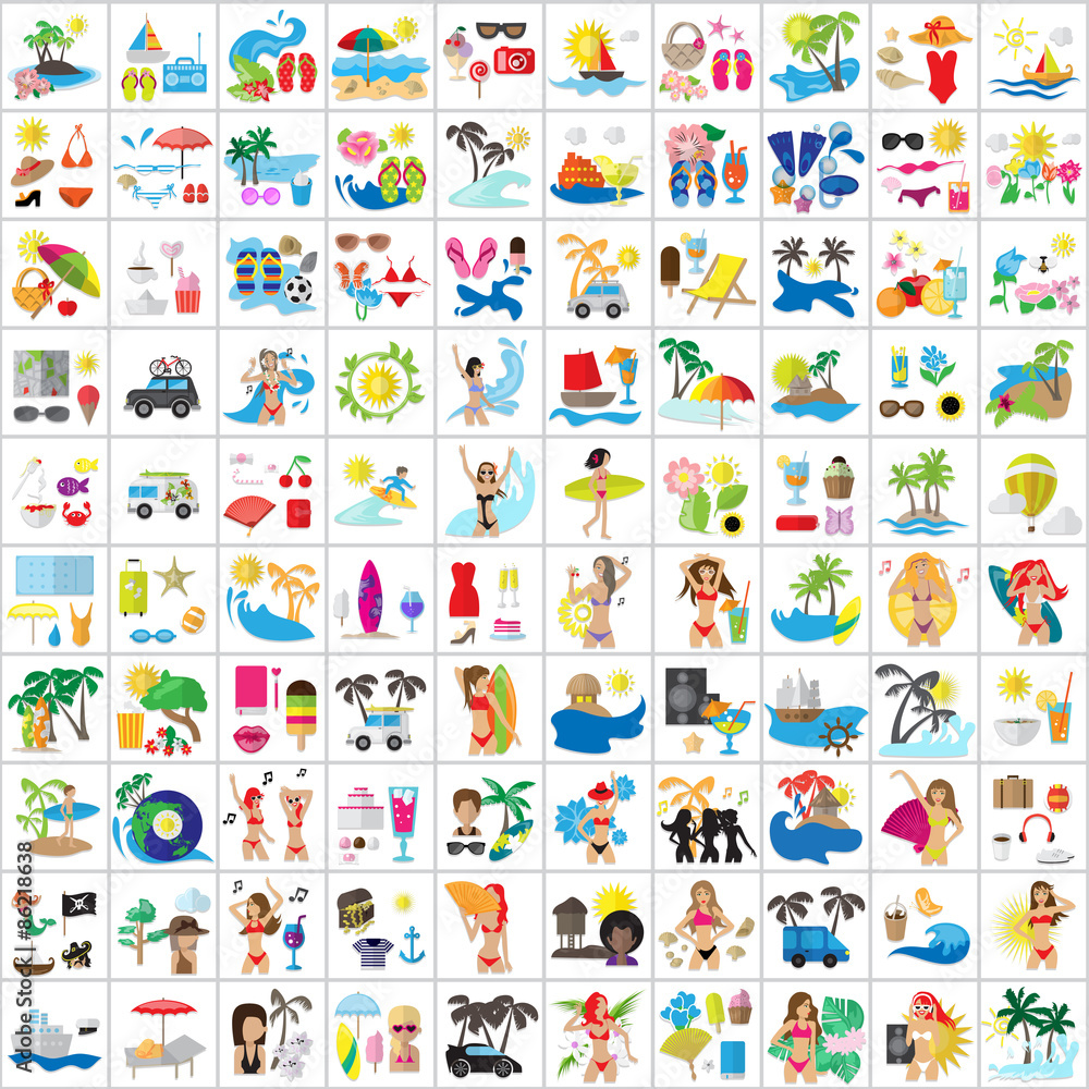 Summer Flat Icons Set: Vector Illustration, Graphic Design. Collection Of Colorful Icons. For Web, Websites, Print, Presentation Templates, Mobile Applications And Promotional Materials Summer Flat Icons Set: Vector Illustration, Graphic Design. Collection Of Colorful Icons. For Web, Websites, Print, Presentation Templates, Mobile Applications And Promotional Materials