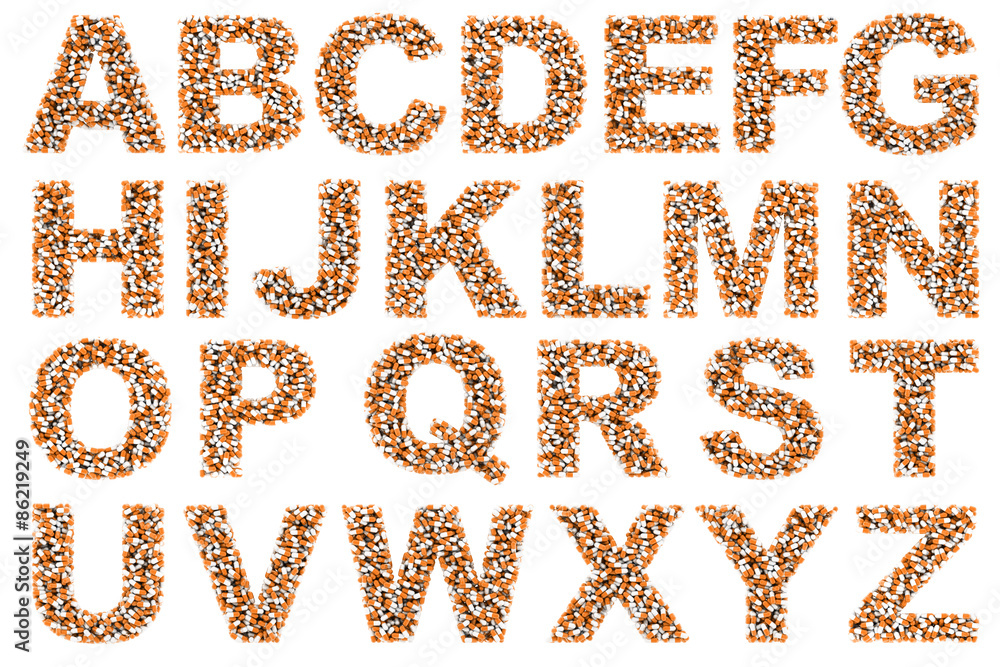 The alphabet of medicines on a white background. The alphabet of medicines on a white background.