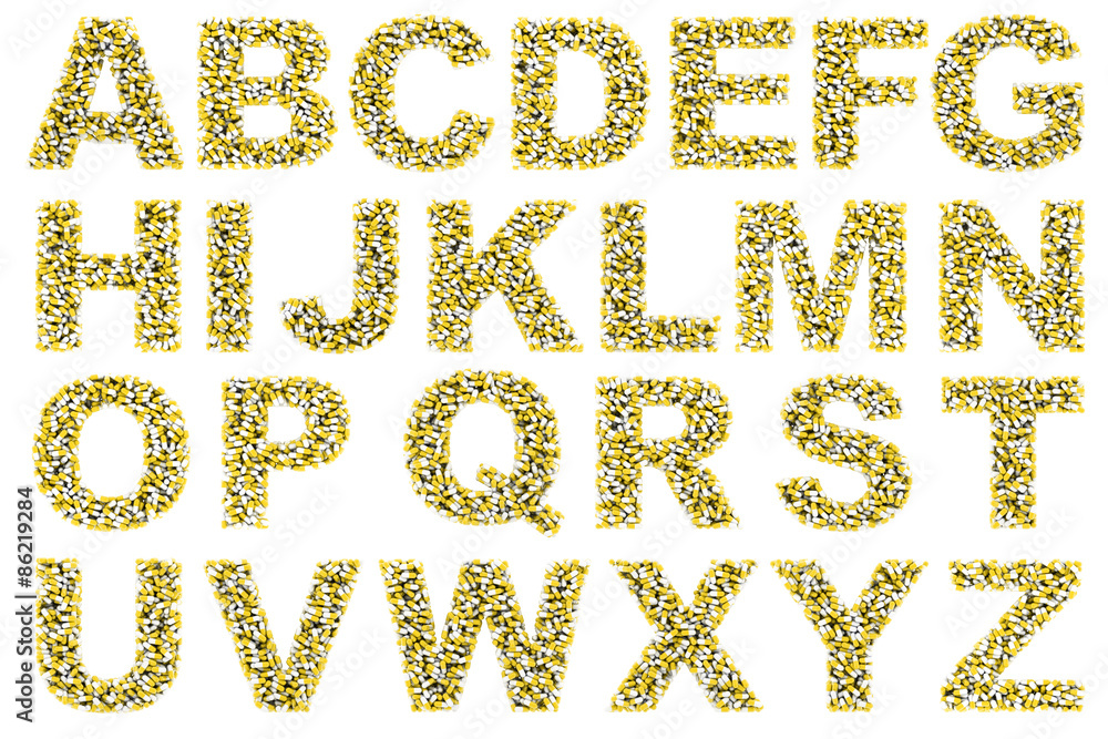 The alphabet of medicines on a white background. The alphabet of medicines on a white background.