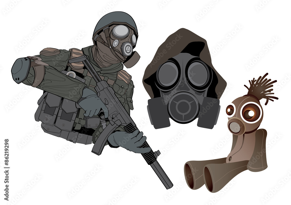 Vector illustration cartoon Gas mask Nuclear soldier war Stock Vector |  Adobe Stock