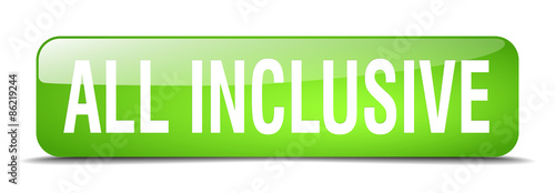 all inclusive green square 3d realistic isolated web button