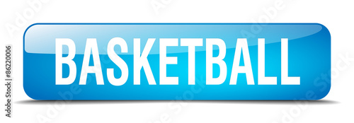 basketball blue square 3d realistic isolated web button