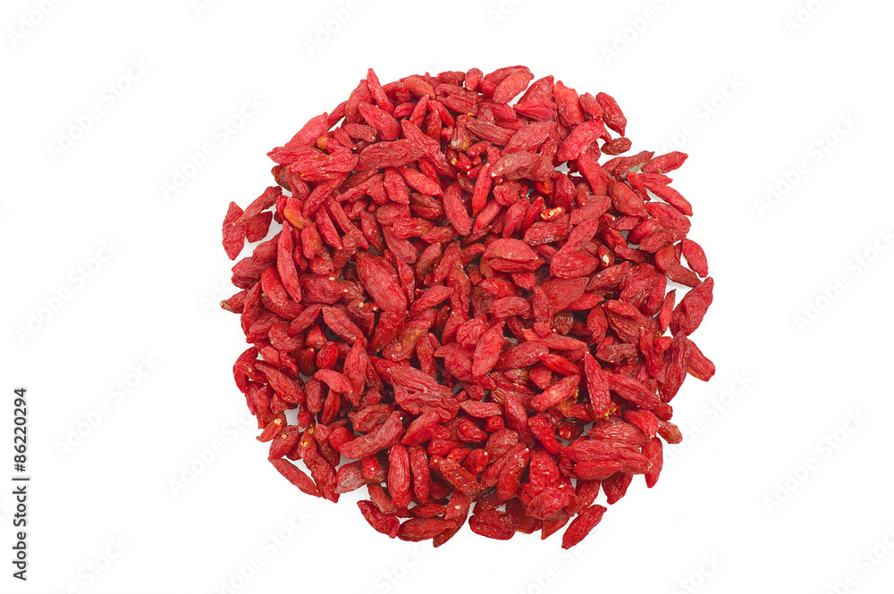 Bowl with Group of Goji berry on the white Bowl with Group of Goji berry on the white