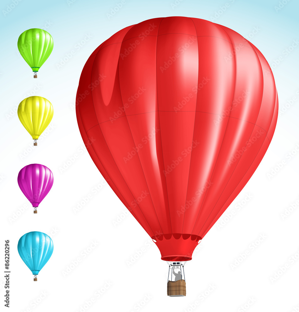 Obraz premium Colorful hot air balloons on the sky background. Vector illustra