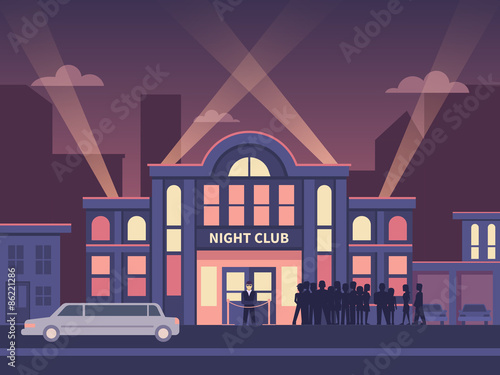 Building Night Club with Queue at the Entrance