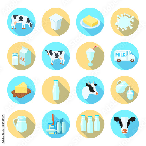 Milk flat icons set
