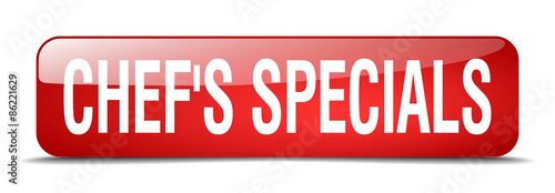 chef's specials red square 3d realistic isolated web button