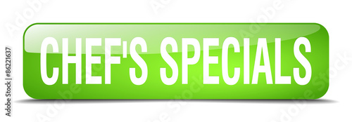 chef's specials green square 3d realistic isolated web button