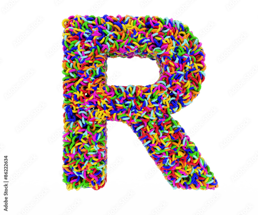 letter R composed of multi-colored rings letter R composed of multi-colored rings