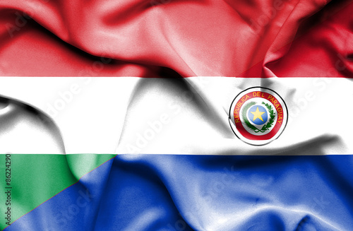 Waving flag of Paraguay and Hungary