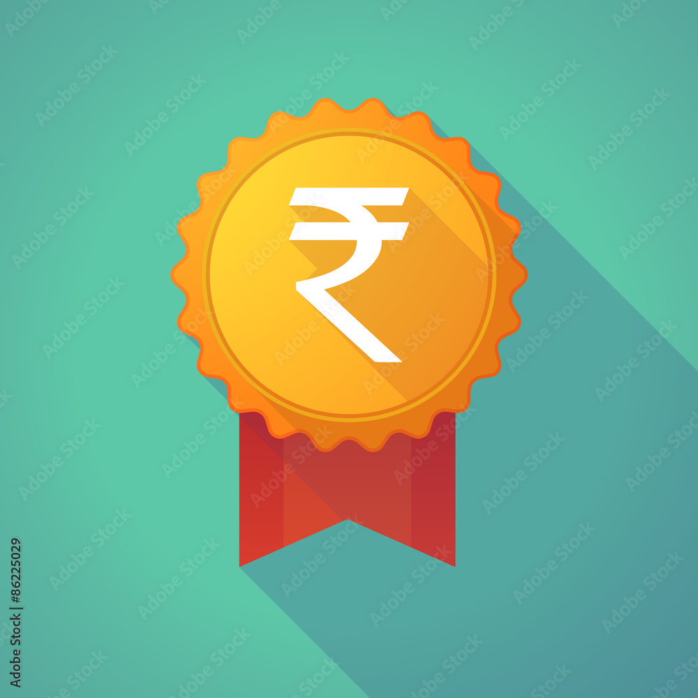 Long shadow badge icon with a rupee sign Long shadow badge icon with a rupee sign