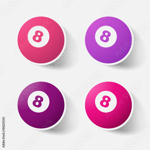 Paper clipped sticker: billiard ball with number