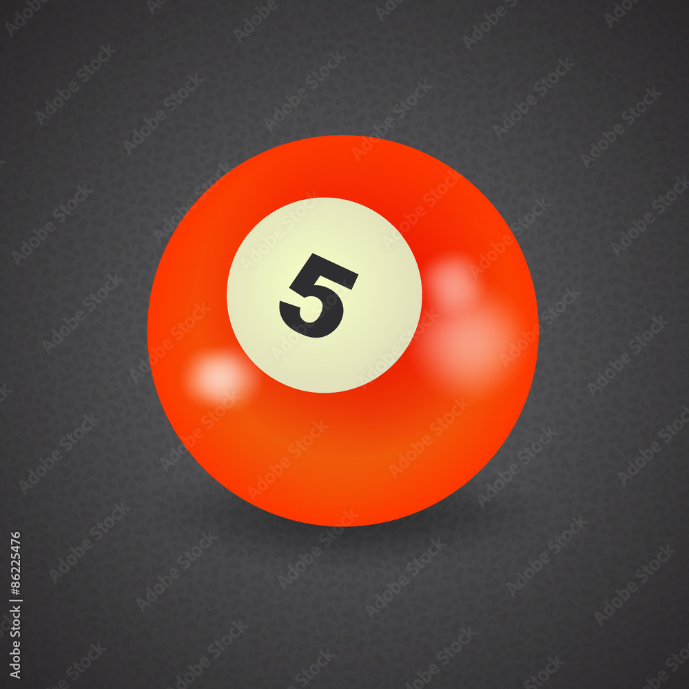set of billiard balls, billiards, American ball number 5 set of billiard balls, billiards, American ball number 5