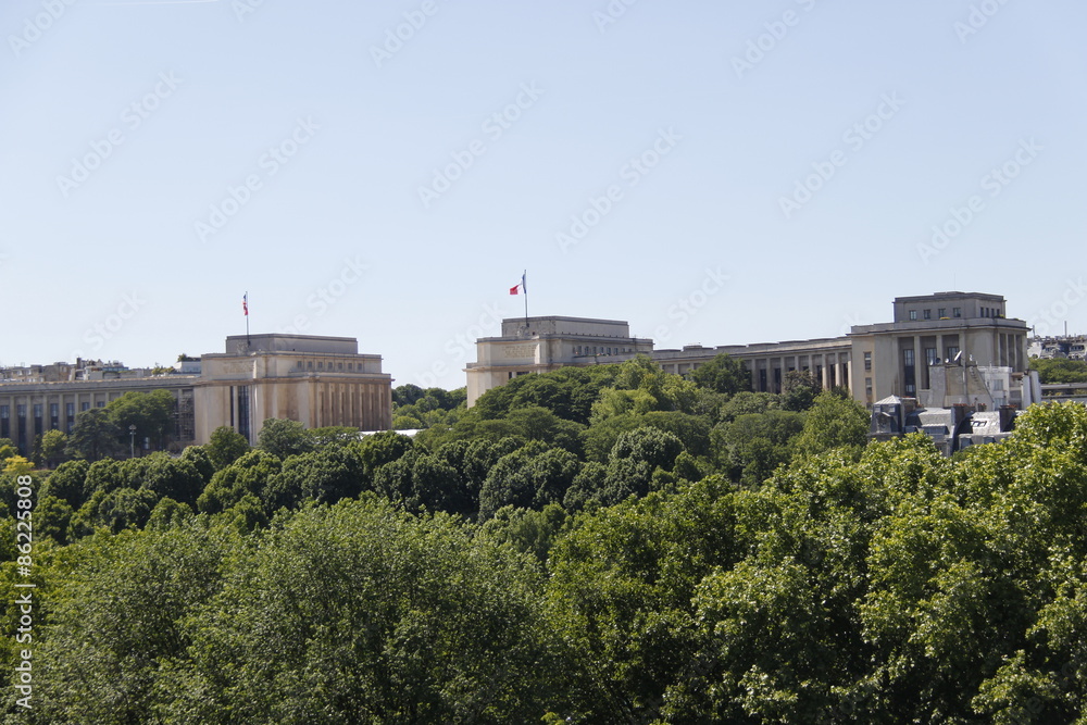 Trocadéro à Paris, vue depuis le toit du musée du Quai Branly	
