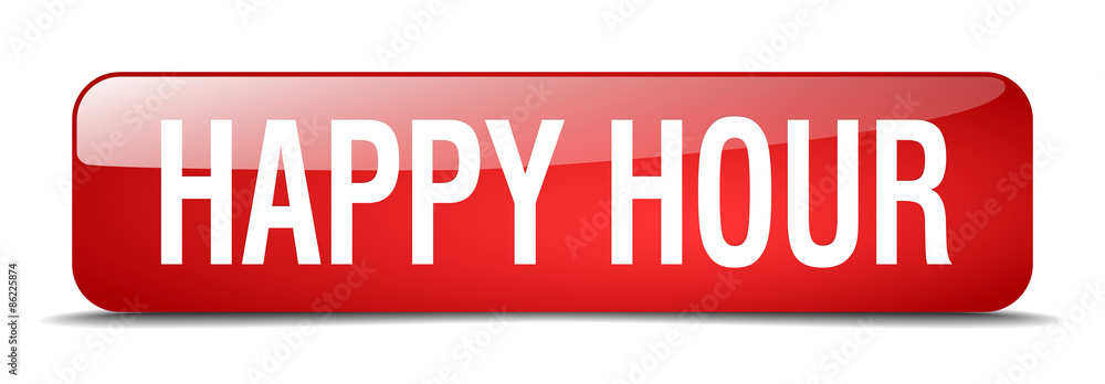 happy hour red square 3d realistic isolated web button happy hour red square 3d realistic isolated web button