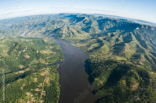 Aerial flying Inanda Valley hills valleys dam landscape outside Durban