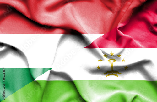 Waving flag of Tajikistan and Hungary