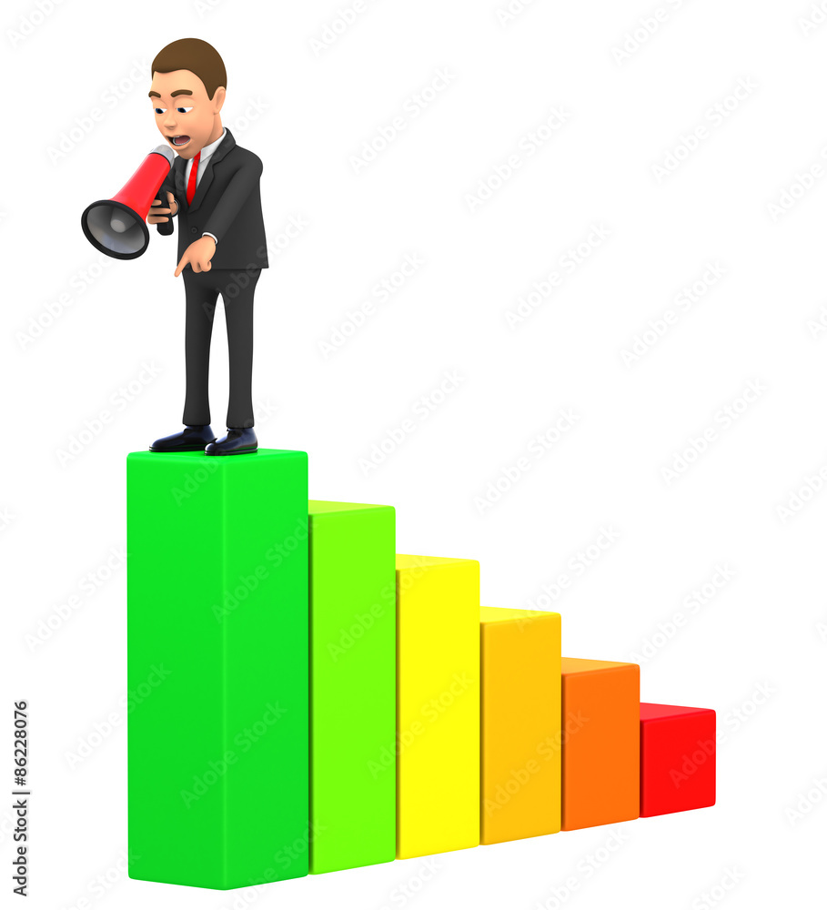 businessman stands on the chart with a megaphone businessman stands on the chart with a megaphone