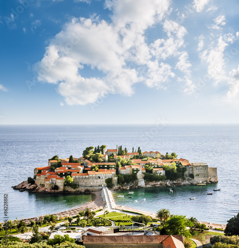 island-hotel of Sveti Stefan in Montenegro on a summer day