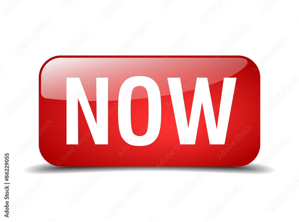 now red square 3d realistic isolated web button now red square 3d realistic isolated web button