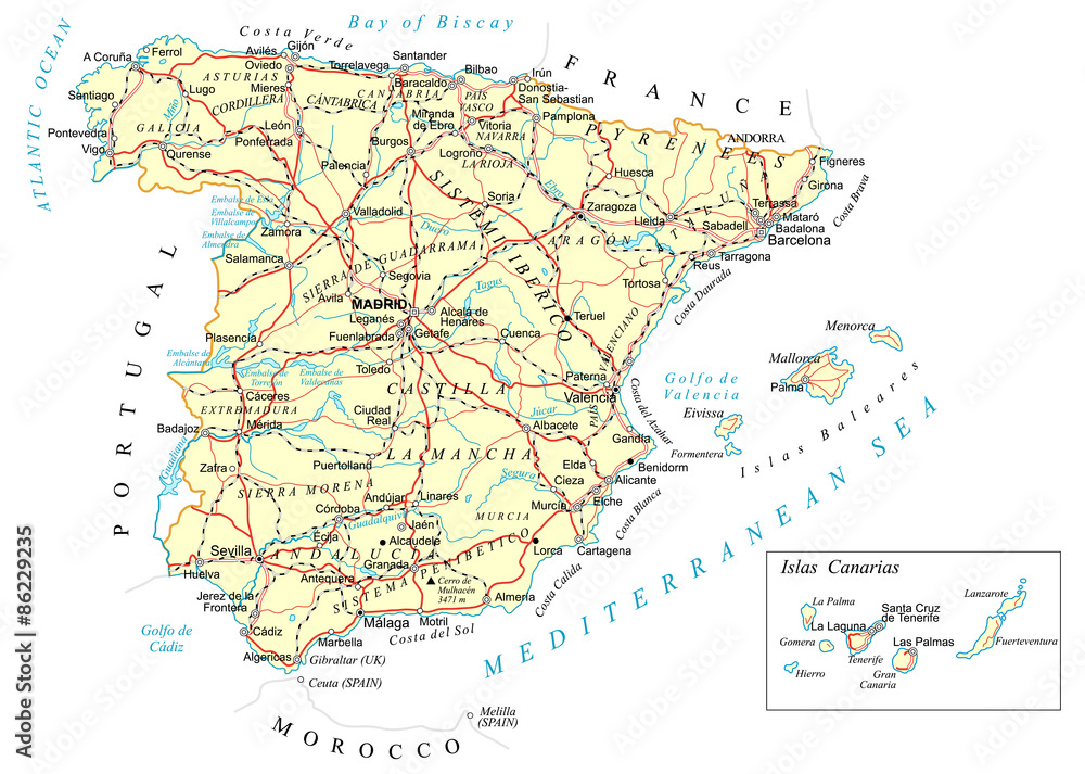 Spain - detailed map - illustration
