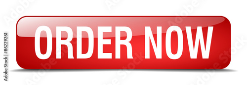 order now red square 3d realistic isolated web button