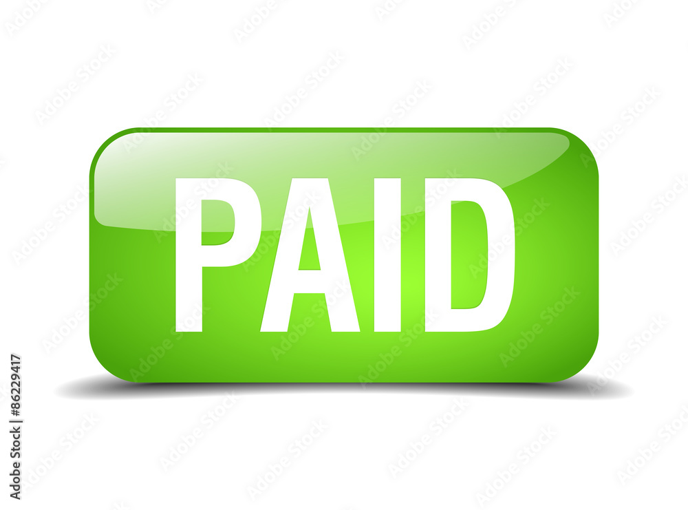 paid green square 3d realistic isolated web button paid green square 3d realistic isolated web button
