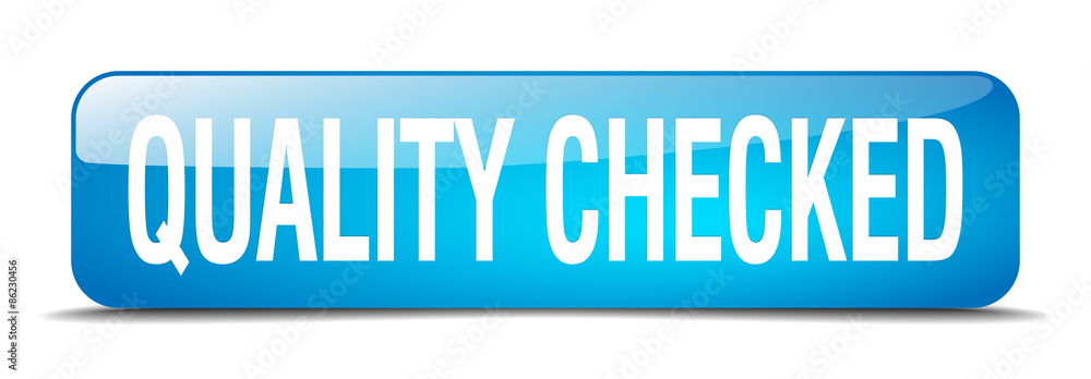 quality checked blue square 3d realistic isolated web button